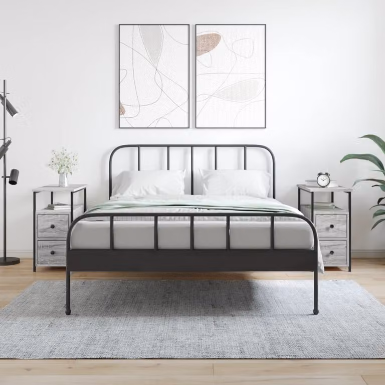 Set di 2 comodini vidaXL moderni in legno e metallo, colore grigio, L: 30 cm, P: 60 cm, H: 60 cm