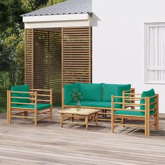 Set Salotto da Giardino 5pz con Cuscini Verdi Bambù 3155153