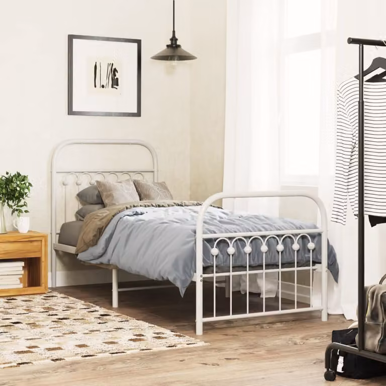 vidaXL Giroletto in metallo con testiera e pediera, Bianco opaco, L: 80 cm, P: 196 cm