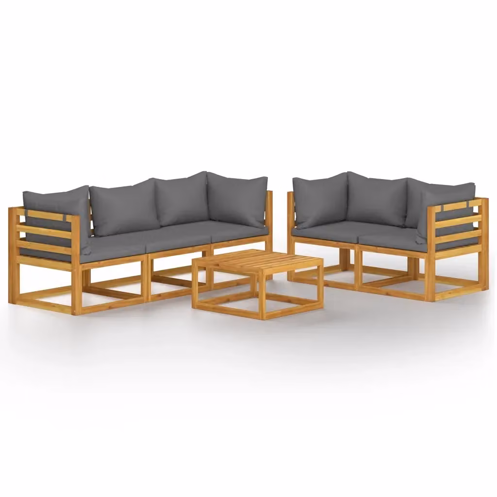 Set di divani da giardino vidaXL in legno di acacia con cuscini grigi e tavolino da esterno, 6 pezzi – 2