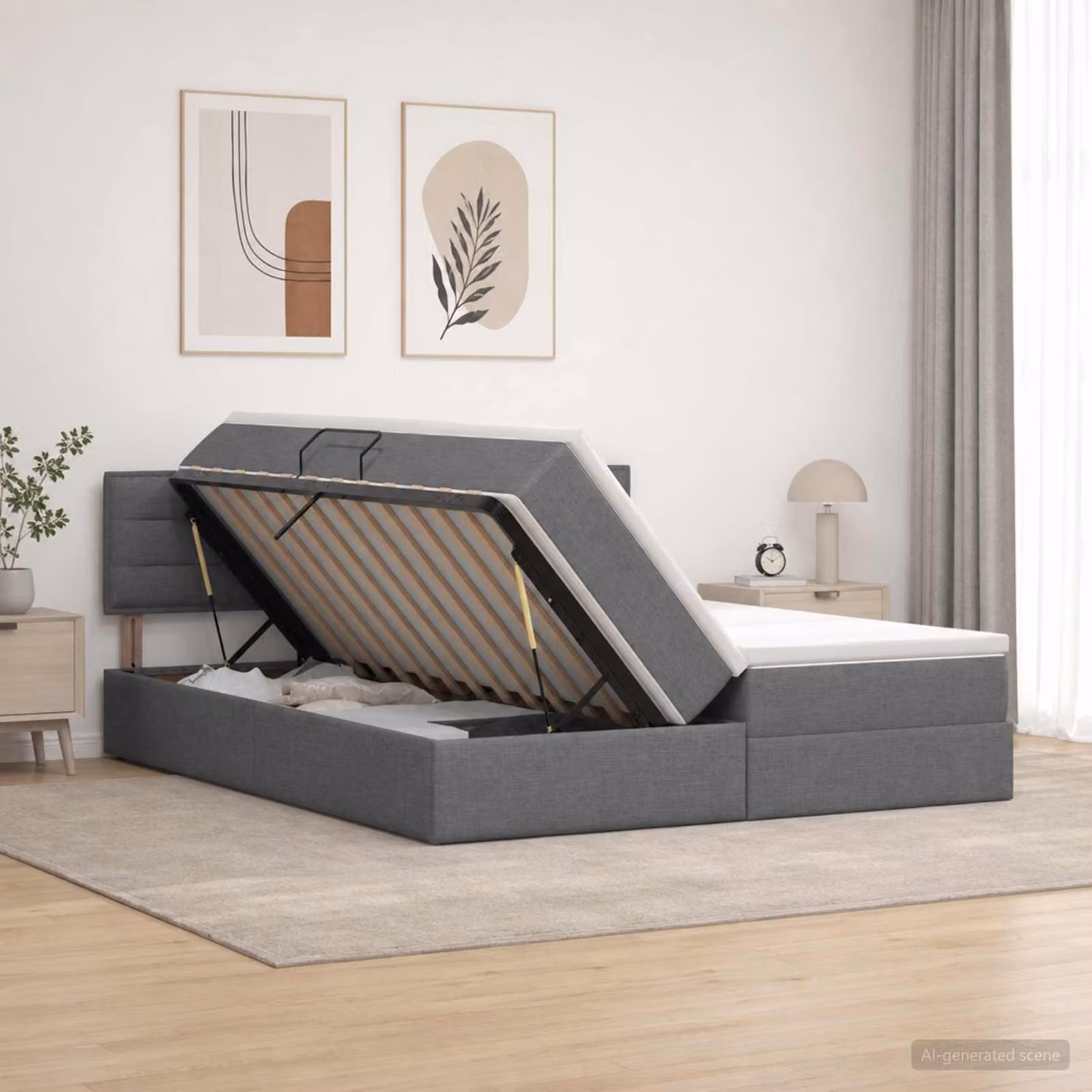 Letto con contenitore vidaXL Grigio con illuminazione LED e porta USB, L/P/H: 200 x 200 x 140 cm