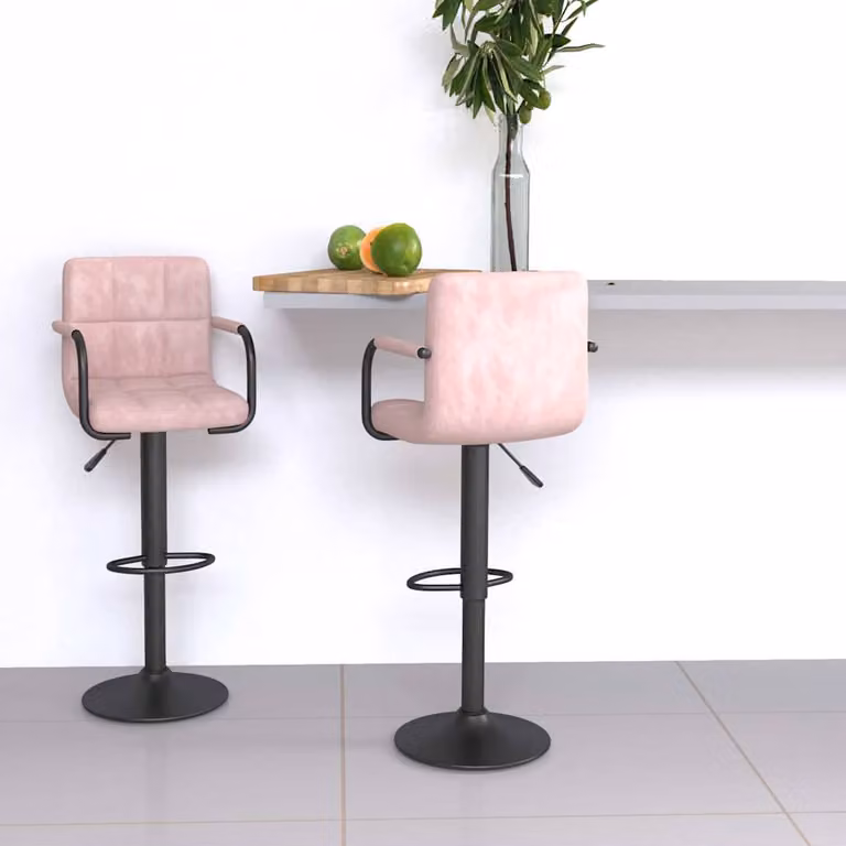 Set di 2 sgabelli da bar vidaXL in velluto rosa con base girevole a 360 gradi e struttura in metallo