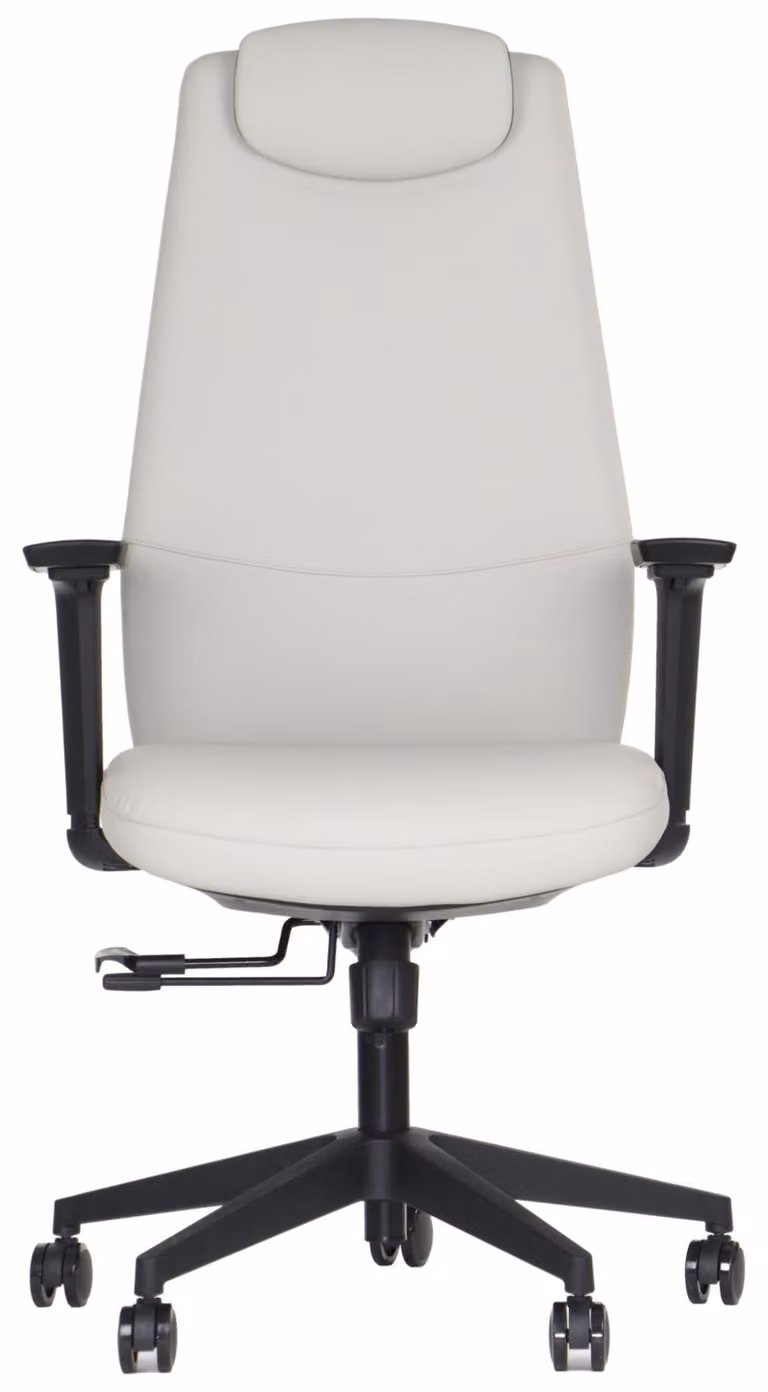 Sedia girevole ergonomica da ufficio SELLA, base in nylon, braccioli e poggiatesta regolabili, estensione del sedile, rivestito in ecopelle, beige