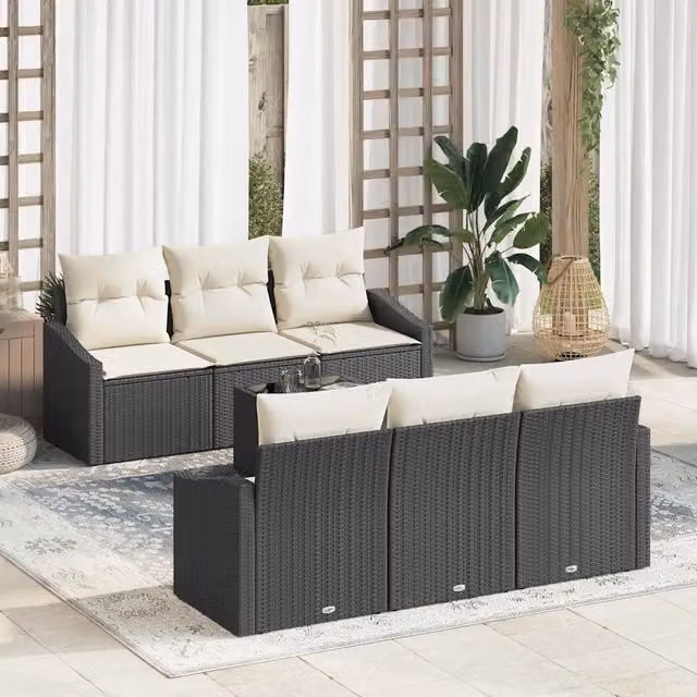 Set di divani 7 pz Nero e Crema polyrattan 3346607