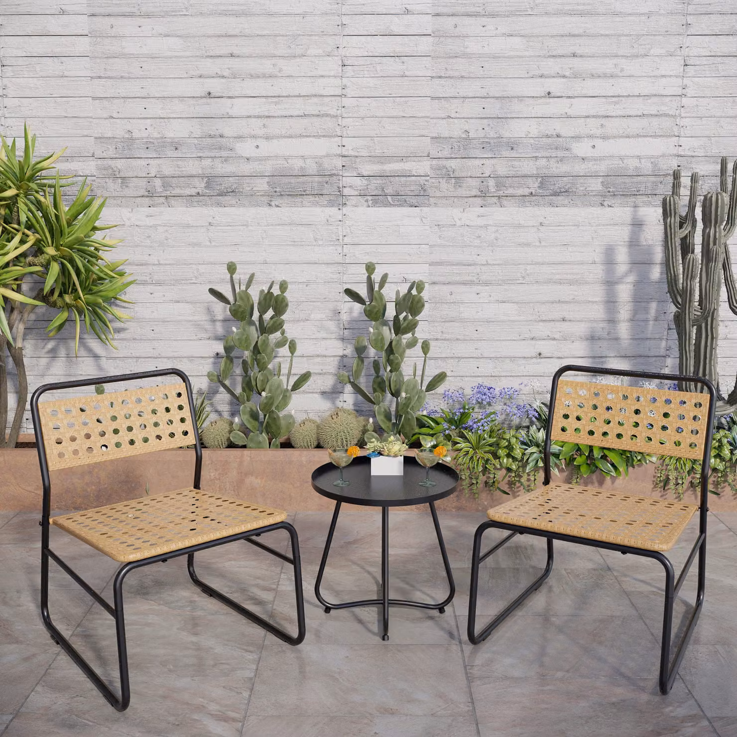 Set da bistrot 'Brienza' 3 pezzi in polyrattan beige
