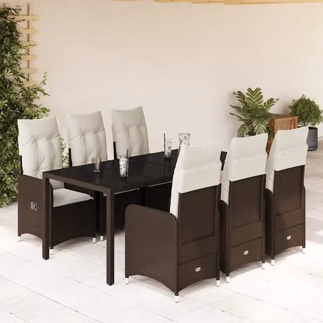 Set Bistrò da Giardino 7 pz con Cuscini in Polyrattan Marrone 3277069
