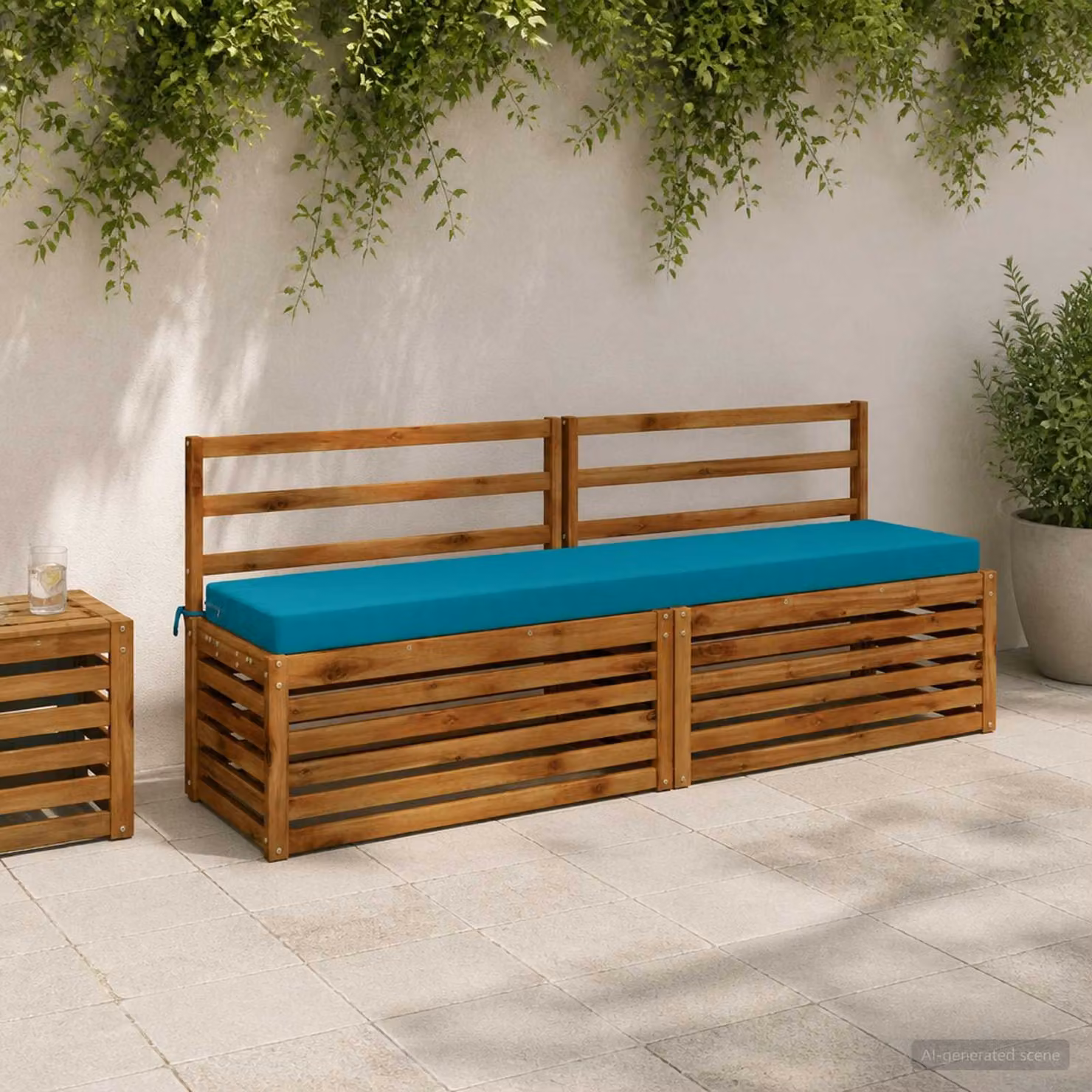 Set di 2 cuscini per panchina vidaXL SOEST in poliestere, colore turchese e blu, forma rettangolare, L: 180 cm, P: 40 cm, H: 8 cm