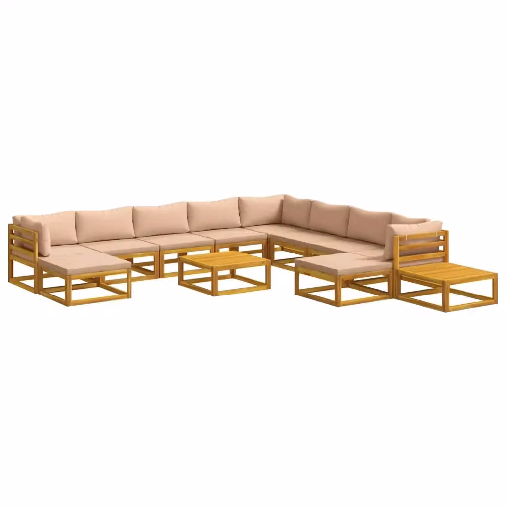 Set di divani da esterno vidaXL in legno di acacia massello con cuscini beige e marrone per giardino e terrazzo – 2