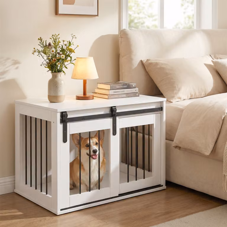 Gabbia per cani Costway in metallo con porta scorrevole e piano superiore ampio, colore bianco