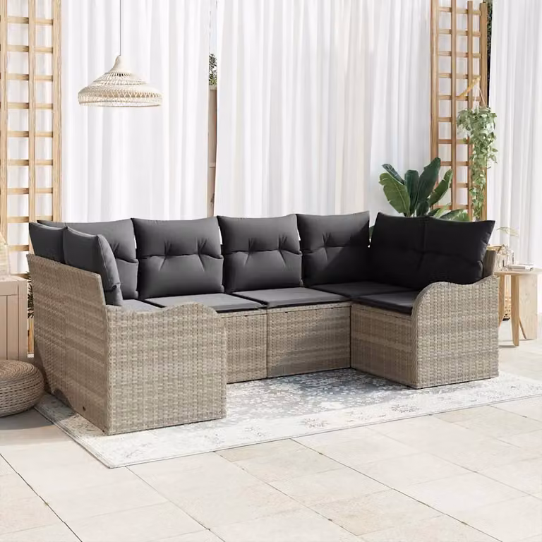 Set Divano da Giardino vidaXL 6 pz in Polyrattan Grigio con Cuscini e Struttura in Acciaio Verniciato a Polvere