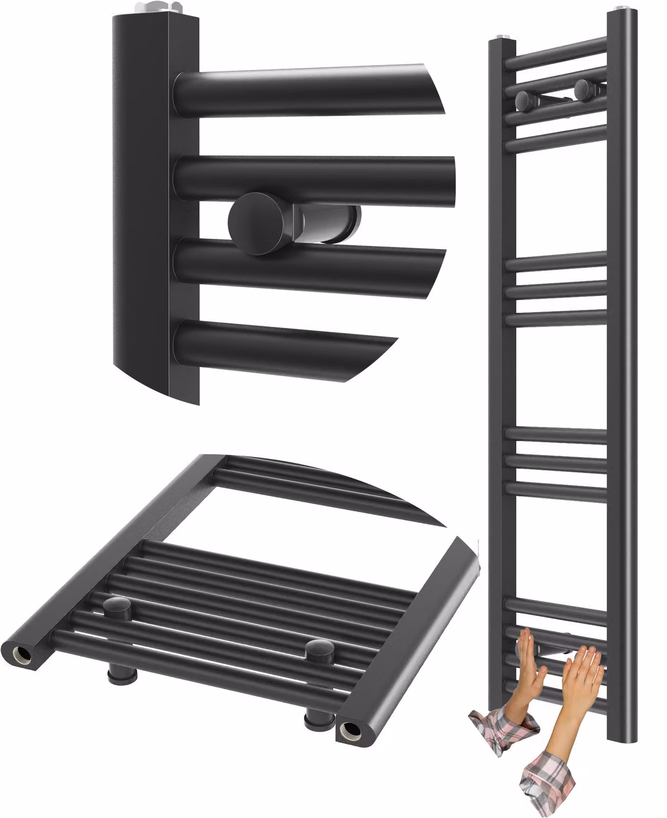 Granitan - Radiatore da bagno - Scaldasalviette - 30x100 cm - Nero - Scaldasalviette - BRENO