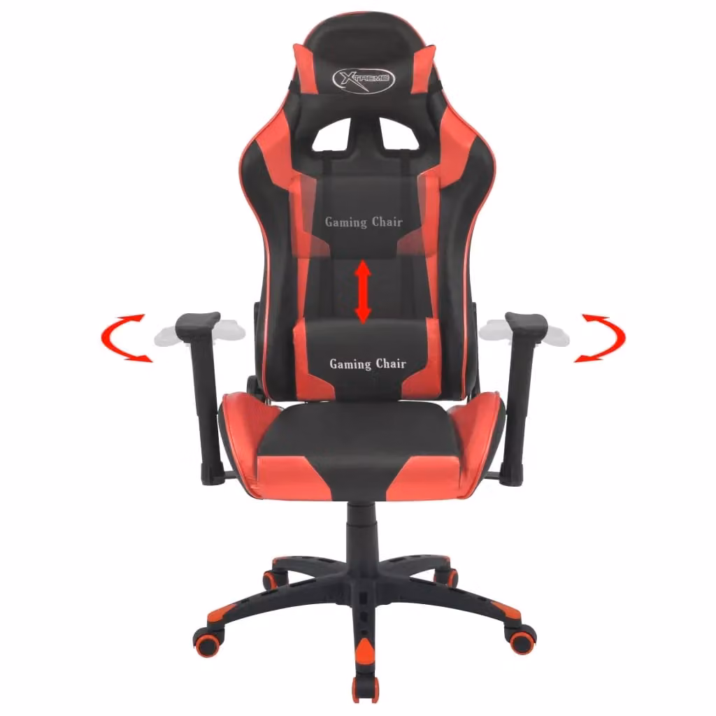 Sedia da gaming reclinabile in similpelle rossa e nera con poggiatesta e ruote girevoli 360 gradi per ufficio e studio – 2