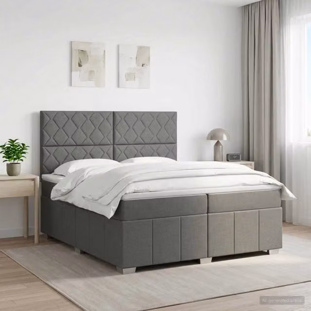 Letto box spring con materasso vidaXL in tessuto Grigio e Bianco L/P: 200 x 200 cm