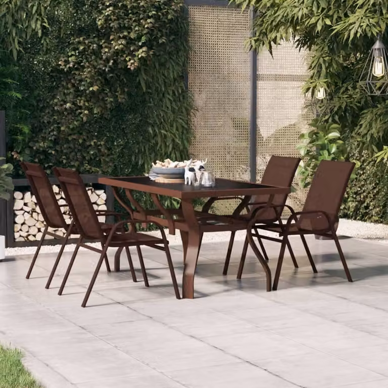 The Living Store tavolo da giardino marrone e nero 140x70x70 cm acciaio e vetro