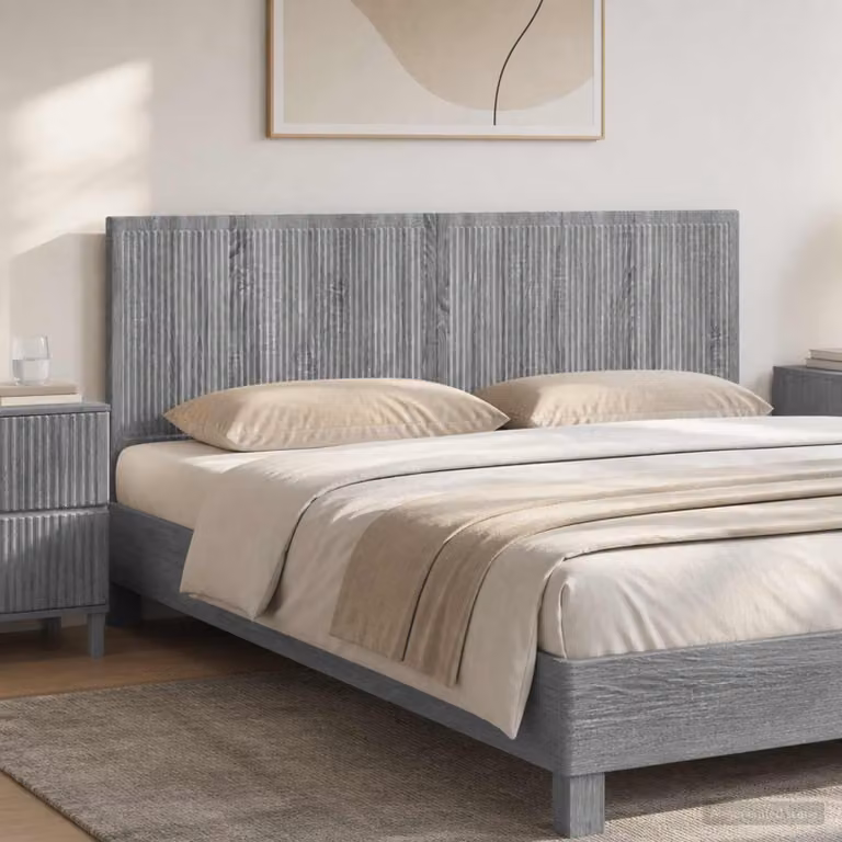 Testiera da muro vidaXL EDE in legno ingegnerizzato grigio con ripiano integrato e scomparti laterali L: 160 cm, H: 50 cm, P: 3 cm