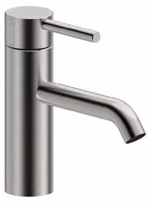 Miscelatore monocomando per lavabo Herzbach DEEP iX, modello M, diametro 130 mm, per bassa pressione, con sistema di scarico a pulsante, in acciaio inossidabile