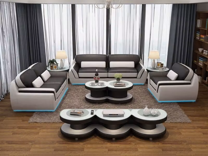 Ledersofa Couch Sofagarnitur 3+2+1 Sitzer Garnitur Design Modern Sofa + USB
