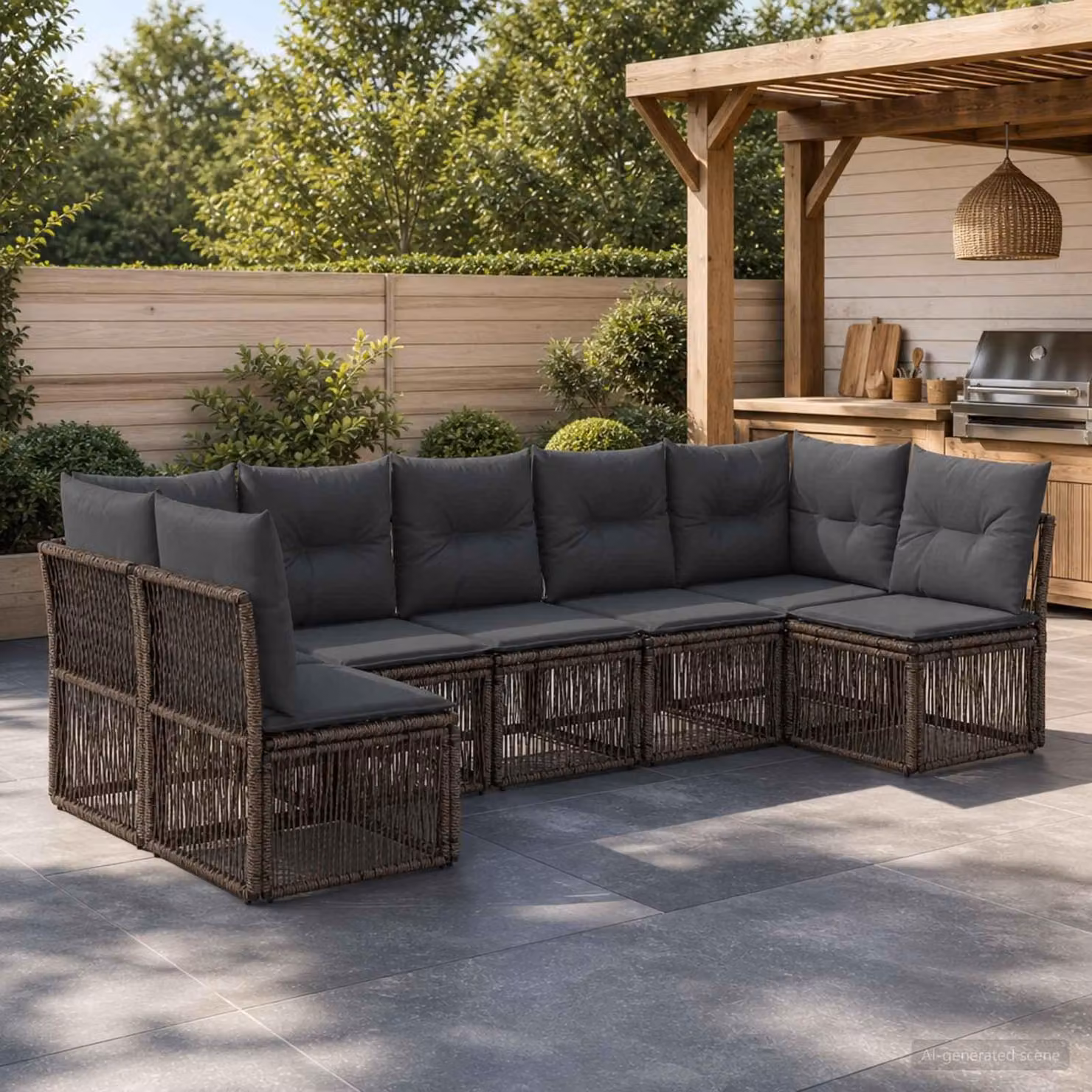 Maison Exclusive - Set da giardino composto da 7 pezzi, divano, colore grigio, realizzato in rattan sintetico