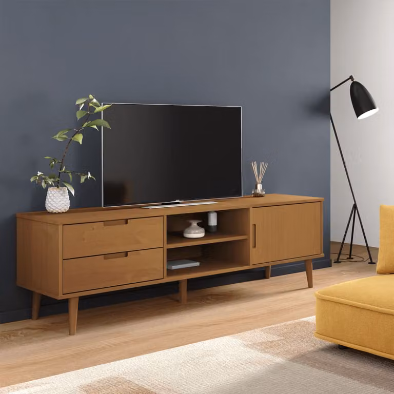 Mobile TV MOLDE vidaXL in legno massello di pino, Marrone, L: 158 cm, P: 40 cm, H: 49 cm