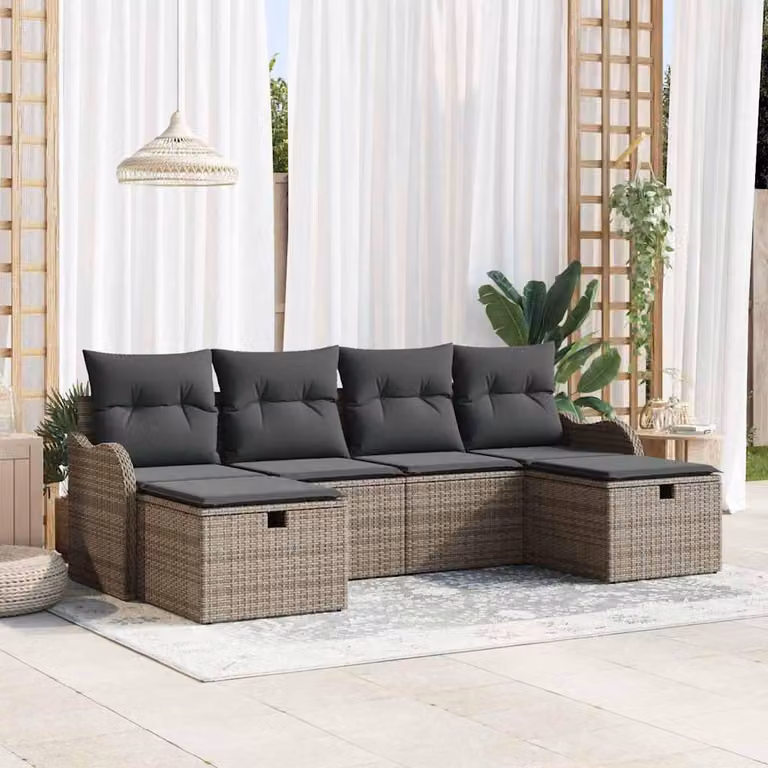 Maison Exclusive - Set da giardino composto da 6 pezzi, divano, colore grigio, realizzato in rattan sintetico