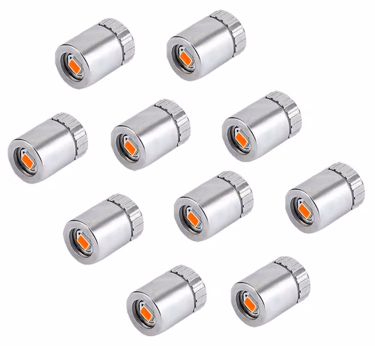 10 piccoli lampadine a LED, colore rosso, complete di batterie, dimensioni 1,5x1 cm