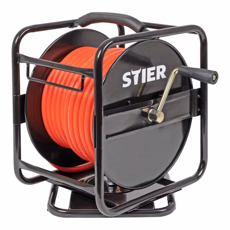 Avvolgitubo per aria compressa STIER con supporto a parete, tubo per aria compressa SBT-30, pressione massima 20 bar, Ø 8 mm, lunghezza estensibile 30 m, facile da avvolgere