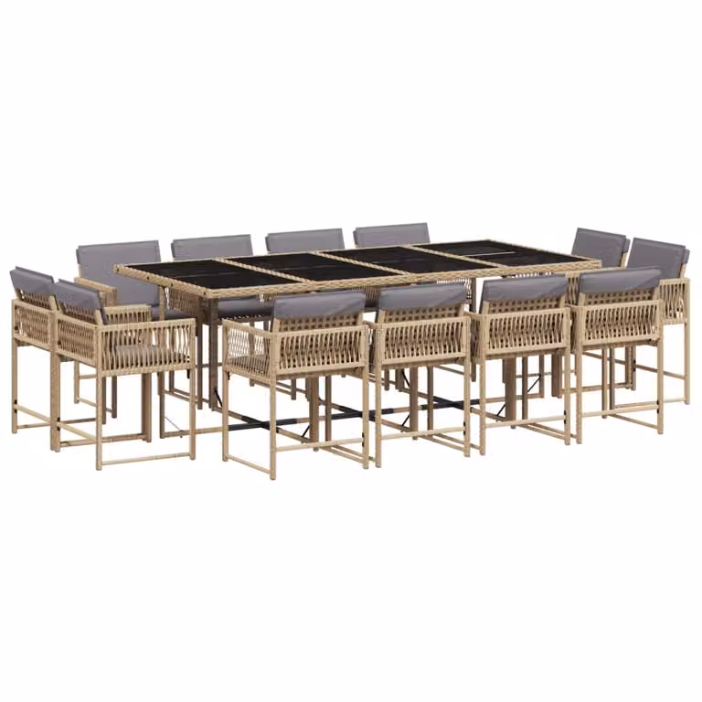 Set Pranzo da Giardino 13 pz con Cuscini Beige Misto Polyrattan