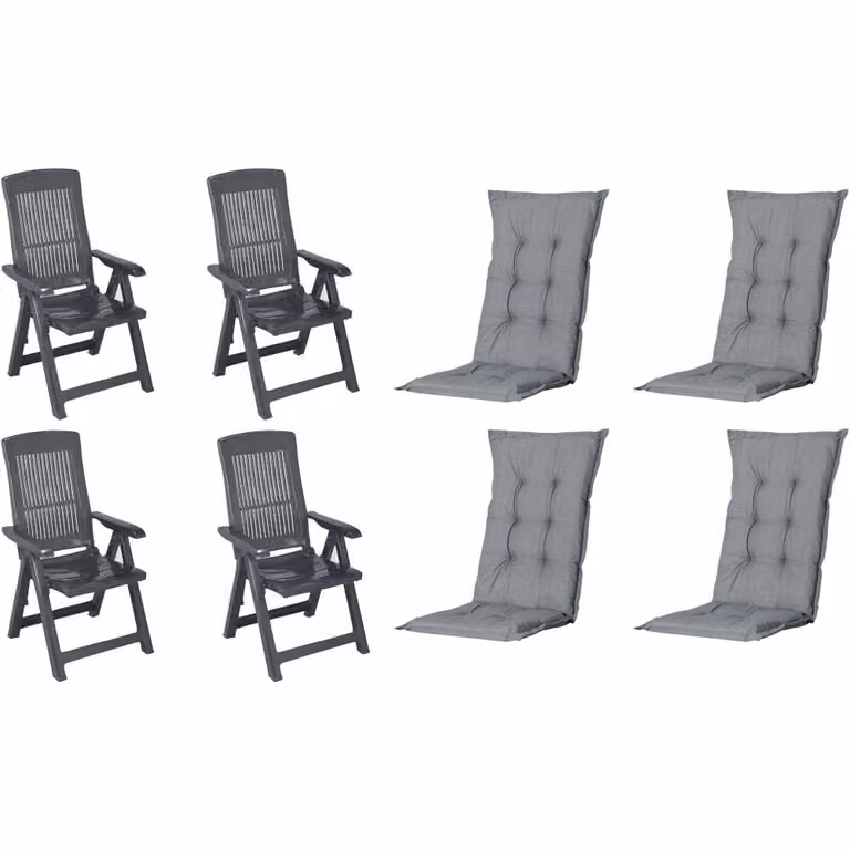 Set di 4 poltrone pieghevoli Progarden modello Tampa, con cuscino, colore antracite/grigio