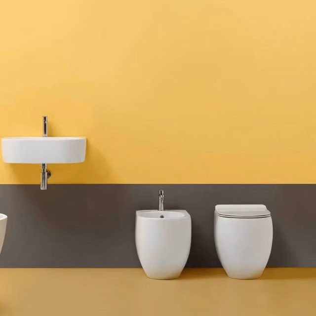 Coppia Di Sanitari Kerasan Da Terra Filo Muro Bianco Lucido "Flo 56"