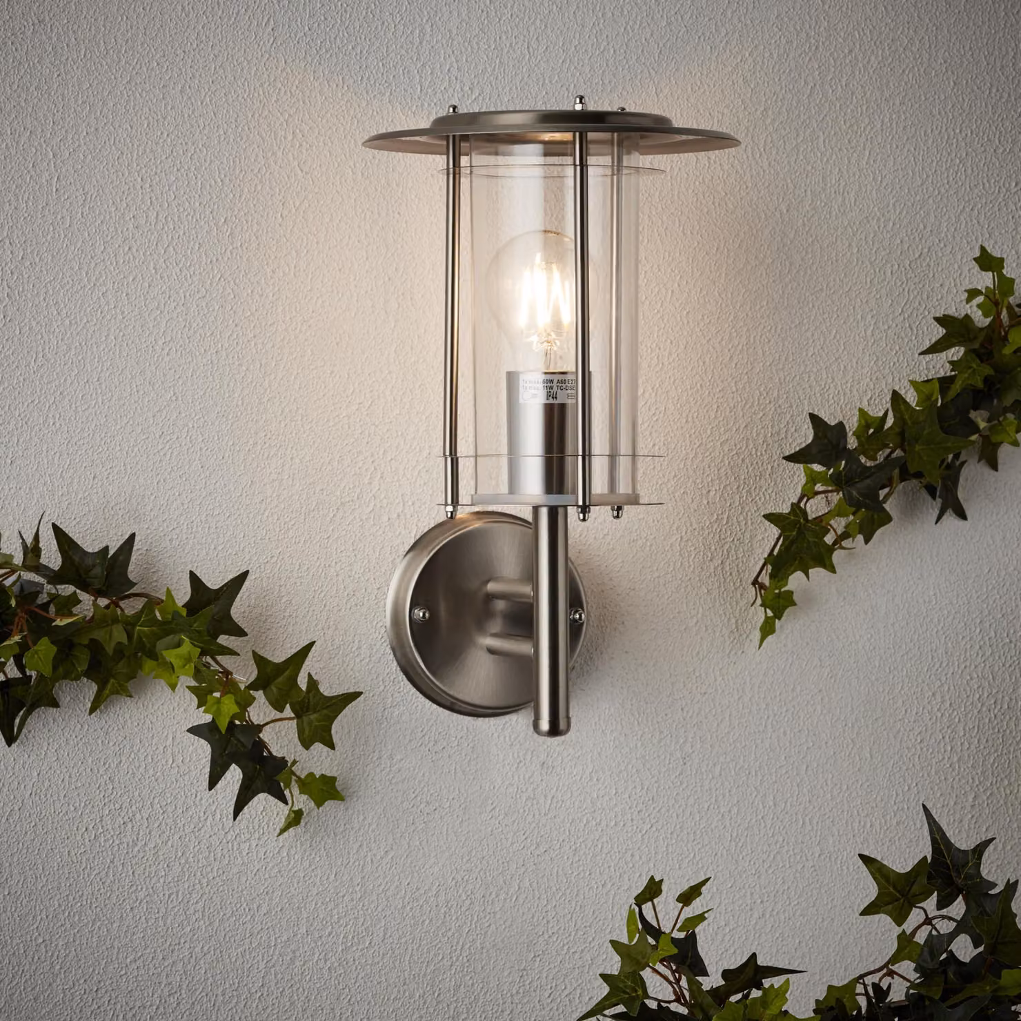 Lampada da parete esterna, 32 cm, diametro 20 cm, attacco E27, 40 W, grado di protezione IP44, acciaio inossidabile