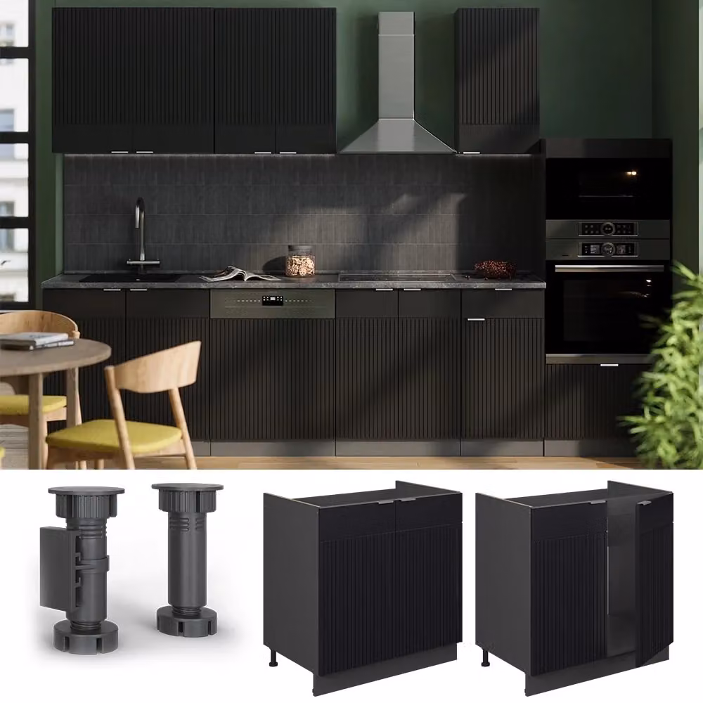 Mobile lavello cucina Fame-Line Vicco Nero rigato e Antracite L: 80 cm – 2
