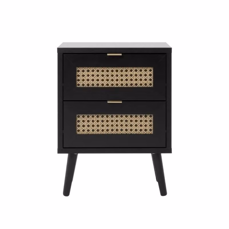 Comodino Vienna61A Effezeta Italia con 2 cassetti nero e frontali effetto vimini in MDF e rattan – 2
