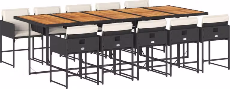 Set da Pranzo da Giardino 11 pz con Cuscini in Polyrattan Nero