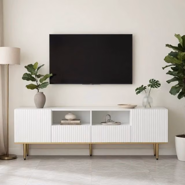 Cassettiera per TV bianca in truciolato lunghezza 165 cm