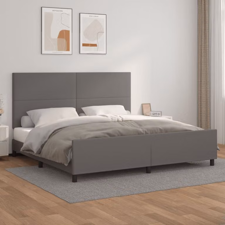 The Living Store Giroletto con testiera grigio 200x200 cm in ecopelle