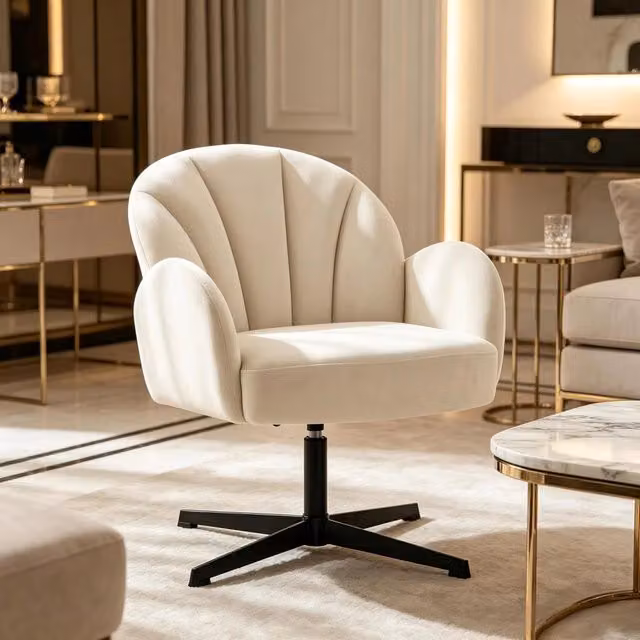 Poltrona girevole a forma di conchiglia, poltrona d'accento, poltrona lounge moderna, poltrona girevole di design (solo con 1 poltrona girevole)