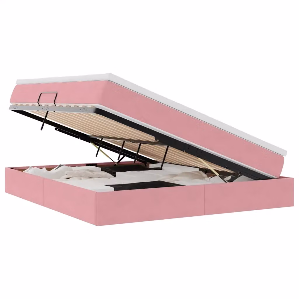 Letto con contenitore e materasso ibrido vidaXL in velluto rosa L: 180 cm, P: 200 cm, H: 204 cm – 2