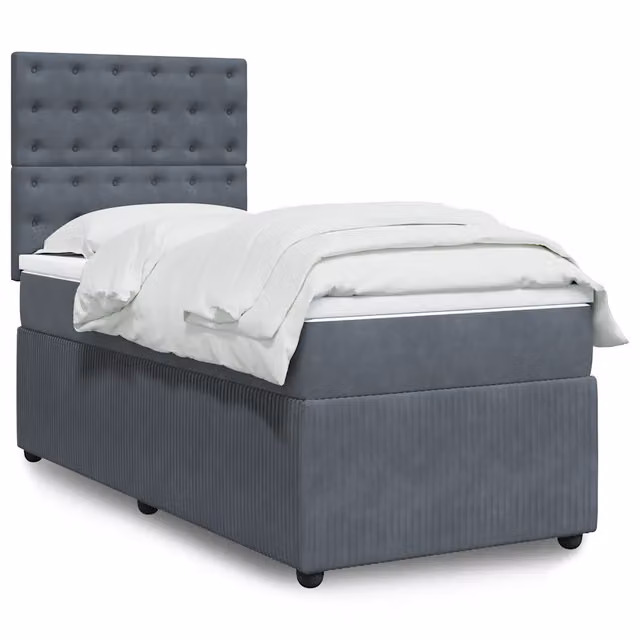 Letto Ibrido vidaXL con Materasso a Molle e Rivestimento in Velluto Grigio e Bianco L/P: 100 x 200 cm