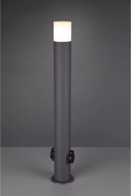 Palo da esterno Hoosic Trio Lighting in alluminio antracite con 2 prese Schuko e attacco E27, Altezza: 80 cm, protezione IP44