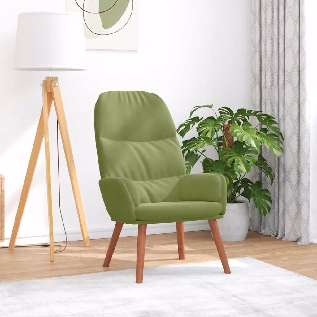 Sedia Relax vidaXL in Velluto Verde Chiaro con Braccioli e Design Moderno