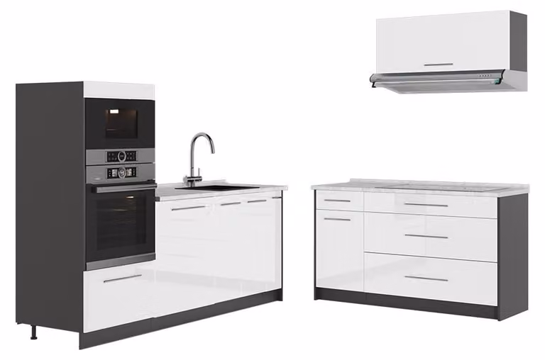 Cucina Vicco Fame-Line Bianco lucido/Antracite 340 cm, PL Marmo, Model 63879