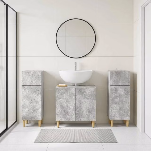 Set di armadietti da bagno in 3 pezzi DELFT Grigio Cemento 3418029