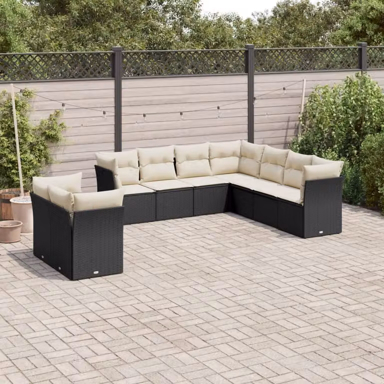 Maison Exclusive - Set Divani da Giardino 9 pz con Cuscini Nero in Polyrattan