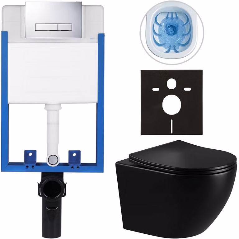 CERANO - Set completo per WC da incasso Lite/Verde - nero lucido - pulsante WC Slim, cromato - da incasso - 49x36 cm