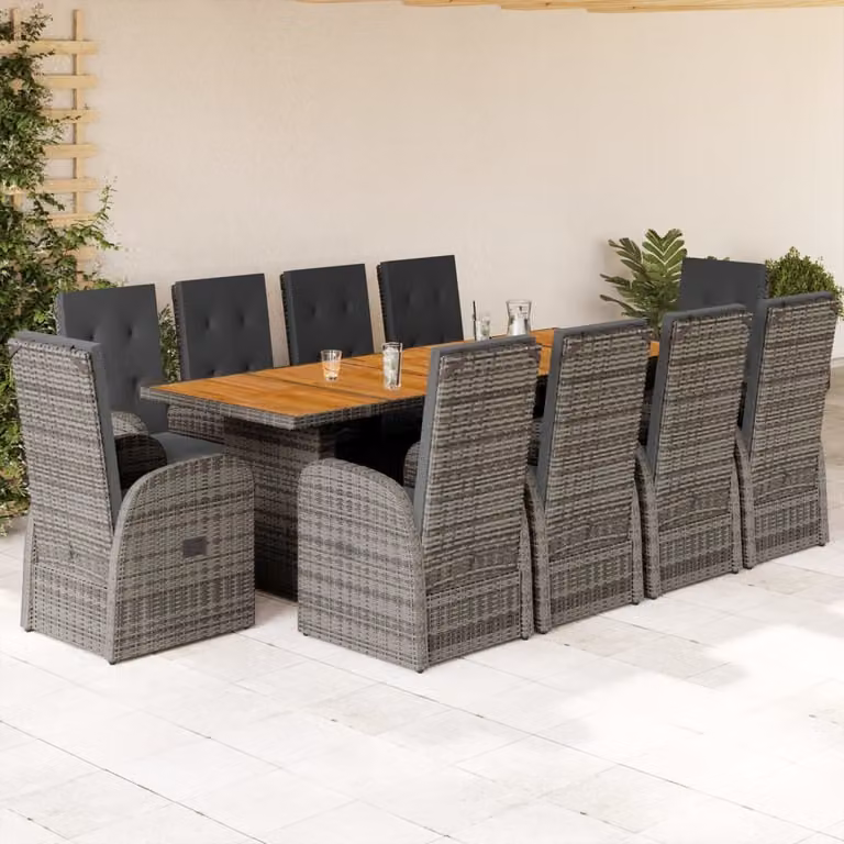 Maison Exclusive - Set da pranzo da giardino 11 pezzi con cuscini in polyrattan grigio