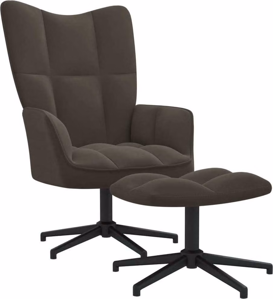 Sedia Relax con Poggiapiedi Grigio Scuro in Velluto