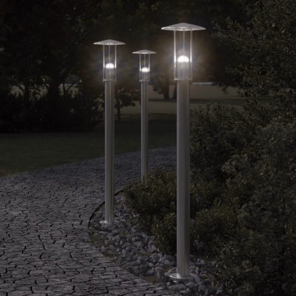 vidaXL Lampada da terra per esterni in acciaio inox e plastica, Argento, Altezza: 100 cm