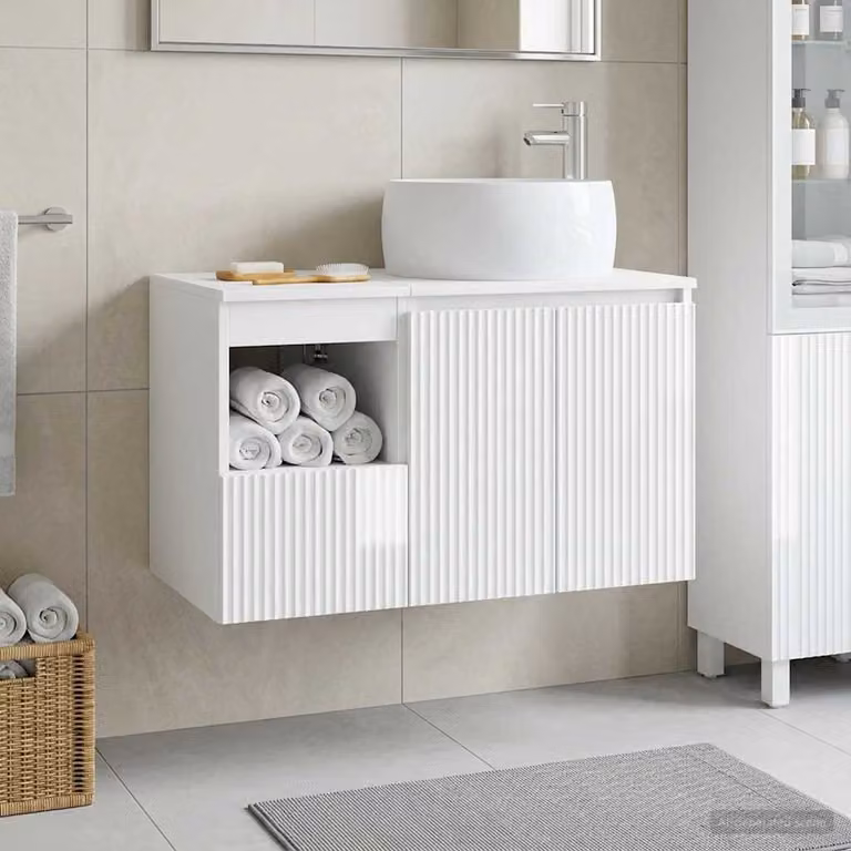 Set di mobili per il bagno vidaXL composto da mobile lavabo e pensile, design moderno in bianco lucido