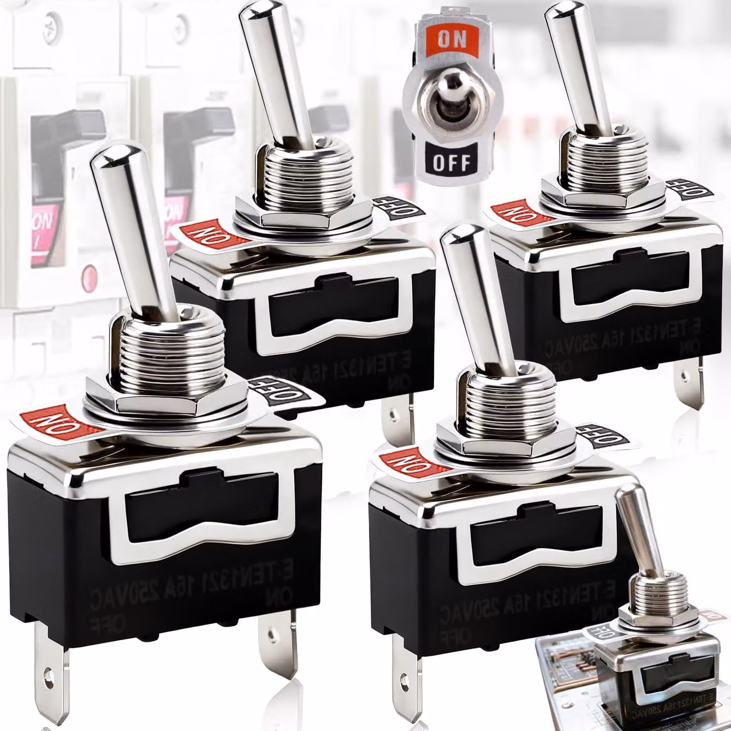 Set di 4 interruttori a levetta metallici, 12V DC, 25A, SPST (apri/chiudi)