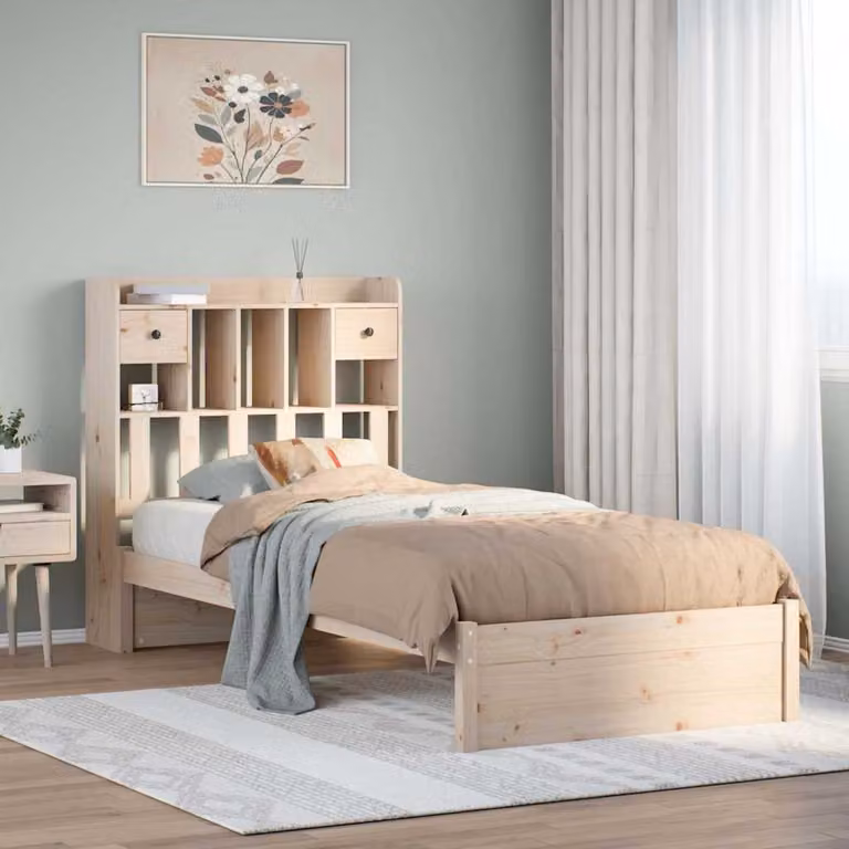 vidaXL Giroletto in Legno di Pino con Libreria Integrata e Ripiani Laterali, Colore Marrone, L 190 x L 75 x H 81 cm